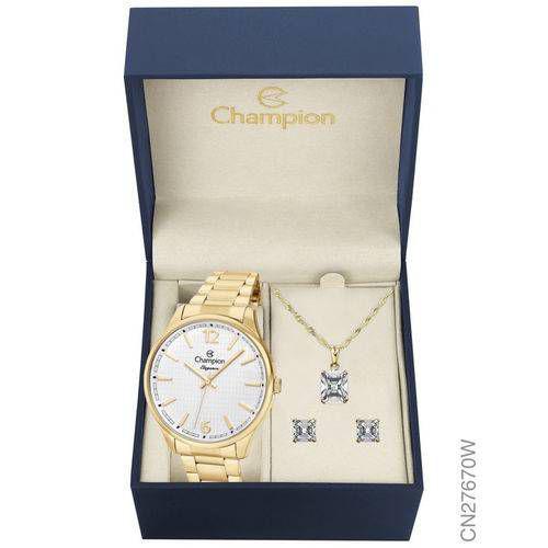 Relógio Dourado Feminino Champion Cn27670W + Kit Bijuteria