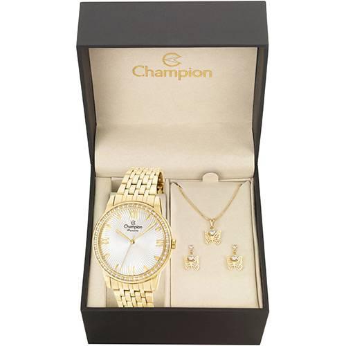Relógio Dourado Feminino Champion Cn27901W + Kit Bijuteria