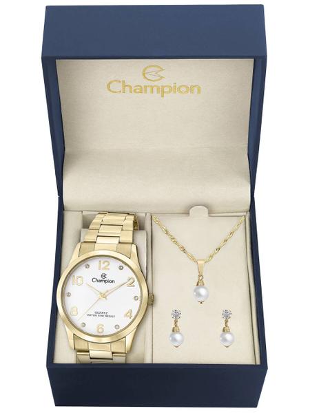 Relógio Dourado Feminino Champion Cn29052W + Kit Bijuteria