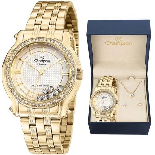 Relógio Dourado Feminino Champion Cn29785W + Kit Bijuteria