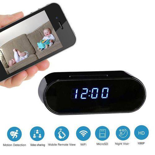 Relógio Espião com Câmera Hd Wifi Despertador 1080p Alarme Sd Card