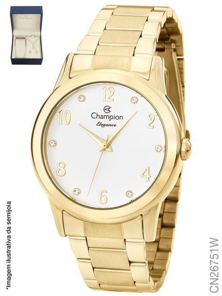 Relógio Feminino Champion Dourado Cn26751w + Kit Bijouteria