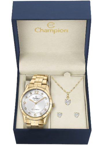 Relógio Feminino Champion Dourado Cn29909w + Kit Brinde