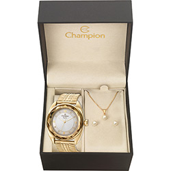 Relógio Feminino Champion Fashion Cn27858w Kit com Brinco e Gargantilha