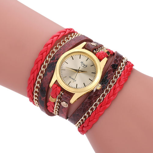 Relógio Feminino Dourado Bracelete Pulseira Duas Voltas Sloggi Vermelho