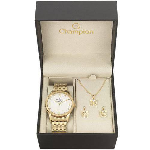 Relógio Feminino Dourado Champion Cn26082W + Kit Bijuteria