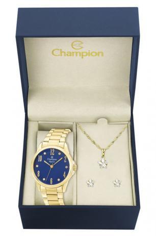Relógio Feminino Dourado Champion Cn26242K + Kit Bijouteria