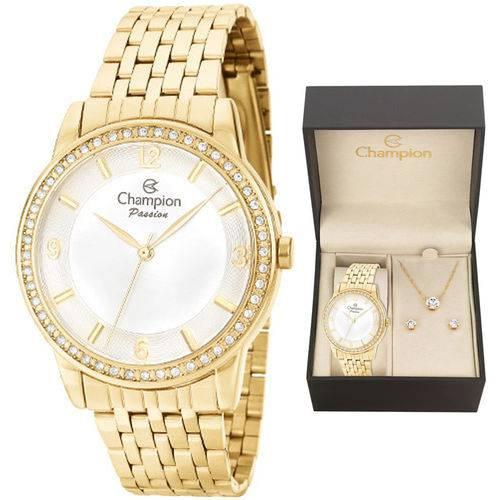 Relógio Feminino Dourado Champion Cn27947W + Kit Bijuteria