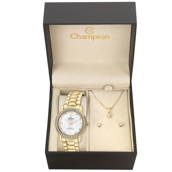 Relógio Feminino Dourado Champion Cn28599W + Kit Bijuteria