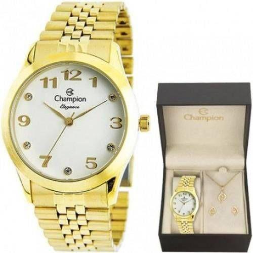 Relógio Feminino Dourado Champion Cn28633W + Kit Bijuteria