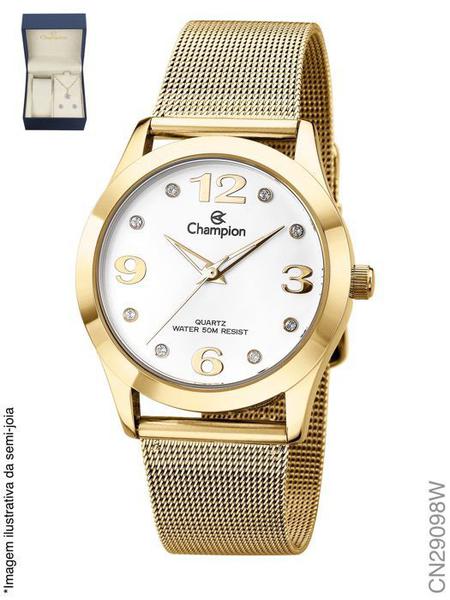 Relógio Feminino Dourado Champion Cn29098w + Kit Bijouteria