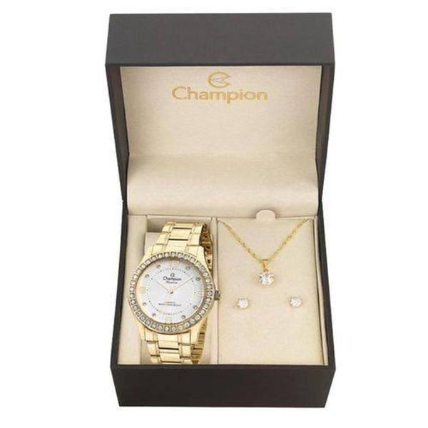 Relógio Feminino Dourado Champion Cn29187w + Kit Bijuteria
