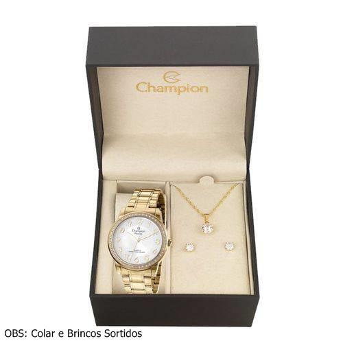 Relógio Feminino Dourado Champion Cn29463B + Kit Bijuteria