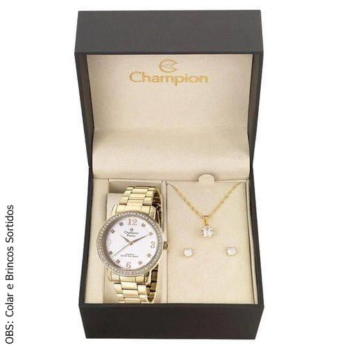Relógio Feminino Dourado Champion Cn29427W + Kit Bijuteria