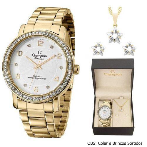 Relógio Feminino Dourado Champion Cn29249D + Kit Bijuteria