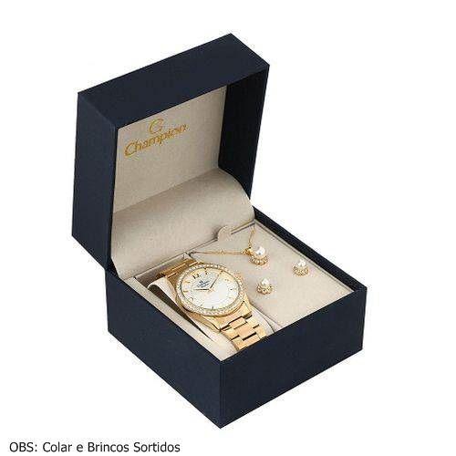 Relógio Feminino Dourado Champion Cn29365B + Kit Bijuteria
