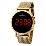 Relógio Feminino Dourado Digital Led Vermelho Champion + Nf