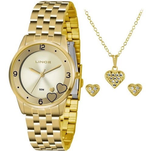 Relógio Feminino Dourado Lince Lrg4517L + Gargantilha (Brinde)