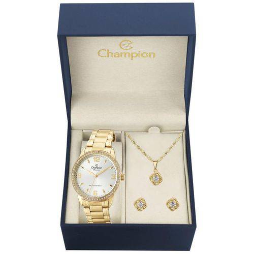Tamanhos, Medidas e Dimensões do produto Relógio Feminino Kit Brincos e Colar Champion Passion Cn27269w Dourado