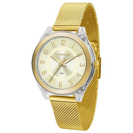 Relógio Feminino Lince Lrg4432p C2kx Acrílico Dourado