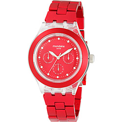 Relógio Feminino Monwatch Vermelho Analógico Pulseira de Aço e Multifunção - Mondaine