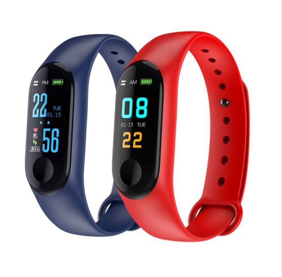 Relógio Inteligente Smartband M3 Sport (1par) Azul + Vermelho (Pedometro Km Kcal FC PA Sono) - Bgxpro