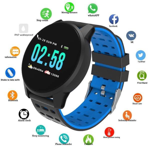 Relógio Inteligente Smartwarch Bluetooth Monitor Cardíaco Passos Android IOs Azul - Lx