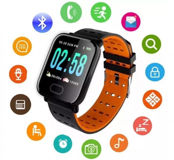 Relógio Inteligente Smartwatch A6 Inteligente Android Corrida Batimentos Pressão Arterial - Tomate