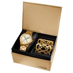 Relógio Lince Feminino Dourado Kit Pulseira Lrg4392l
