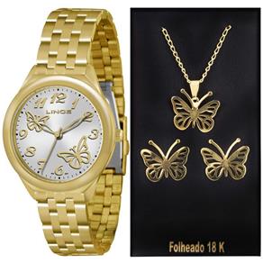 Relógio Lince Feminino + Kit Conjunto Folheado Ouro 18K - Lrg4291L K119 - Dourado