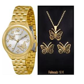 Relógio Lince Feminino Lrg4291l K119 e Kit Semijóias Dourado
