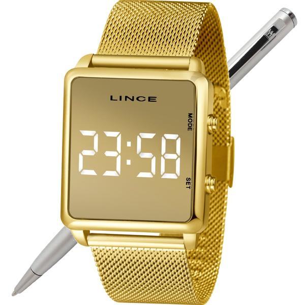 Relógio Lince Led Digital Unissex MDG4619L BXKX Dourado - LED Branco