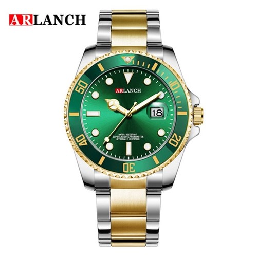 Relógio Luxo Arlanch Masculino (Verde Dourado Prata)