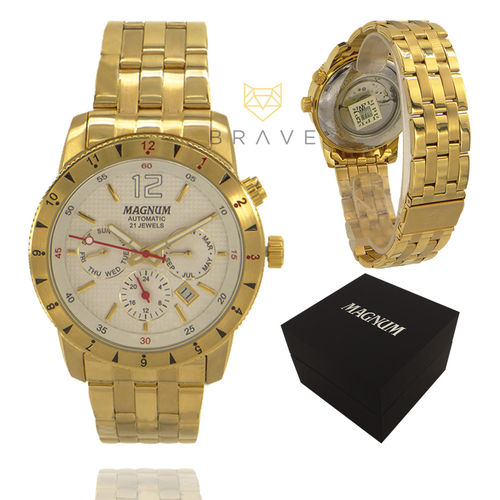 Relógio Magnum Automático Masculino Dourado Ouro 2 Anos de Garantia MA33979H