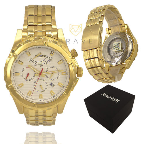 Relógio Magnum Automático Masculino Dourado Ouro 2 Anos de Garantia MA33988H