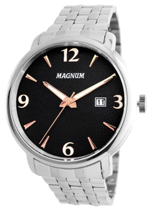 Relógio Magnum Masculino Prata Kit Pulseira Couro Ma21946c