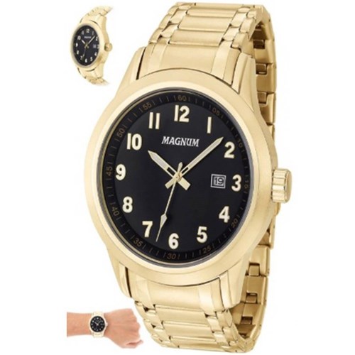 Relógio Magnum Masculino Aço Dourado Preto Ma33282u