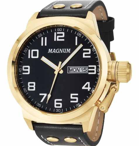 Relógio Magnum Masculino Dourado Couro - Ma32756u