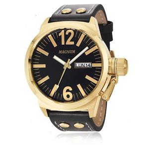 Relógio Magnum Masculino Ma31524u Dourado Couro Preto
