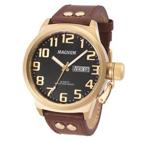 Relógio Magnum Masculino Ma32952p Dourado Couro Marrom