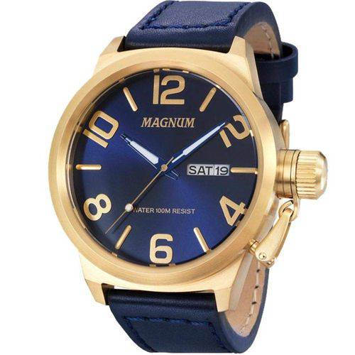 Tudo sobre 'Relógio Magnum Masculino Ma33399a Dourado Azul Couro'