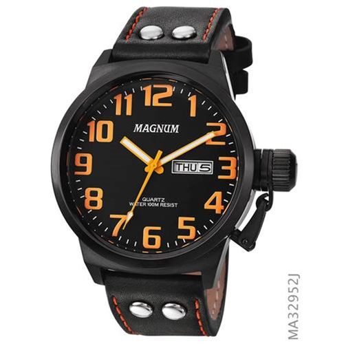 Relógio Magnum Masculino Preto Couro Ma32952j