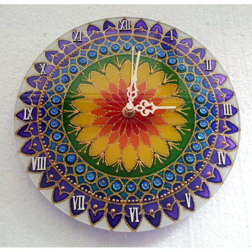 Relógio Mandala em Vidro de 25cm