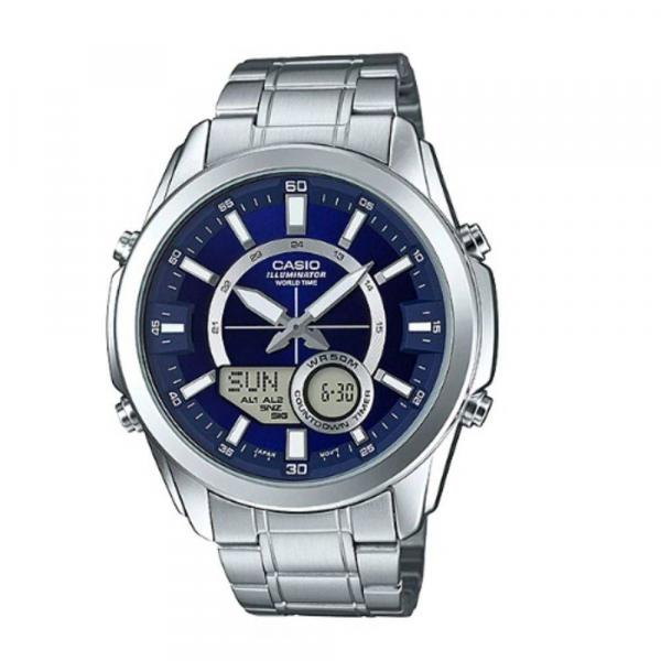 Relógio Masculino Casio World Time Amw-810d-2avdf - Prata/Azul