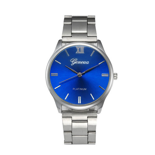 Tudo sobre 'Relógio Masculino Feminino Geneva Pulseira Aço Fundo Azul'