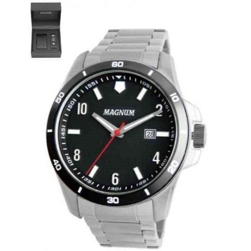 Relógio Masculino Magnum Pulseira Prata Aco Inox Ma35039c