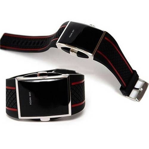 Relógio Masculino Sport Black Led Digital Iluminado Vermelho