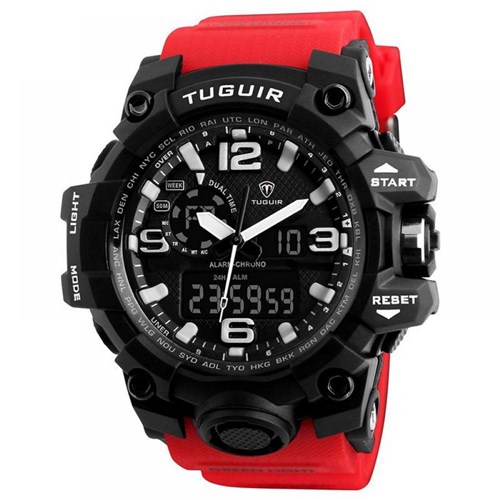 Relógio Masculino Tuguir Anadigi TG1155 Preto e Vermelho