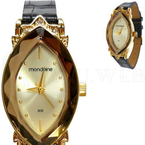 Tamanhos, Medidas e Dimensões do produto Relógio Mondaine Feminino Vintage Dourado Couro Preto