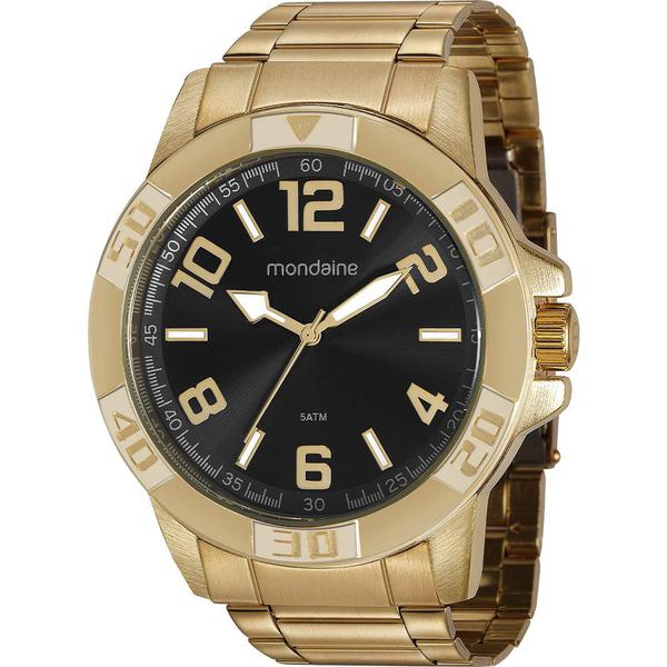 Relógio Mondaine Masculino Dourado 99369GPMVDE3 Analógico 5 Atm Cristal Mineral Tamanho Grande